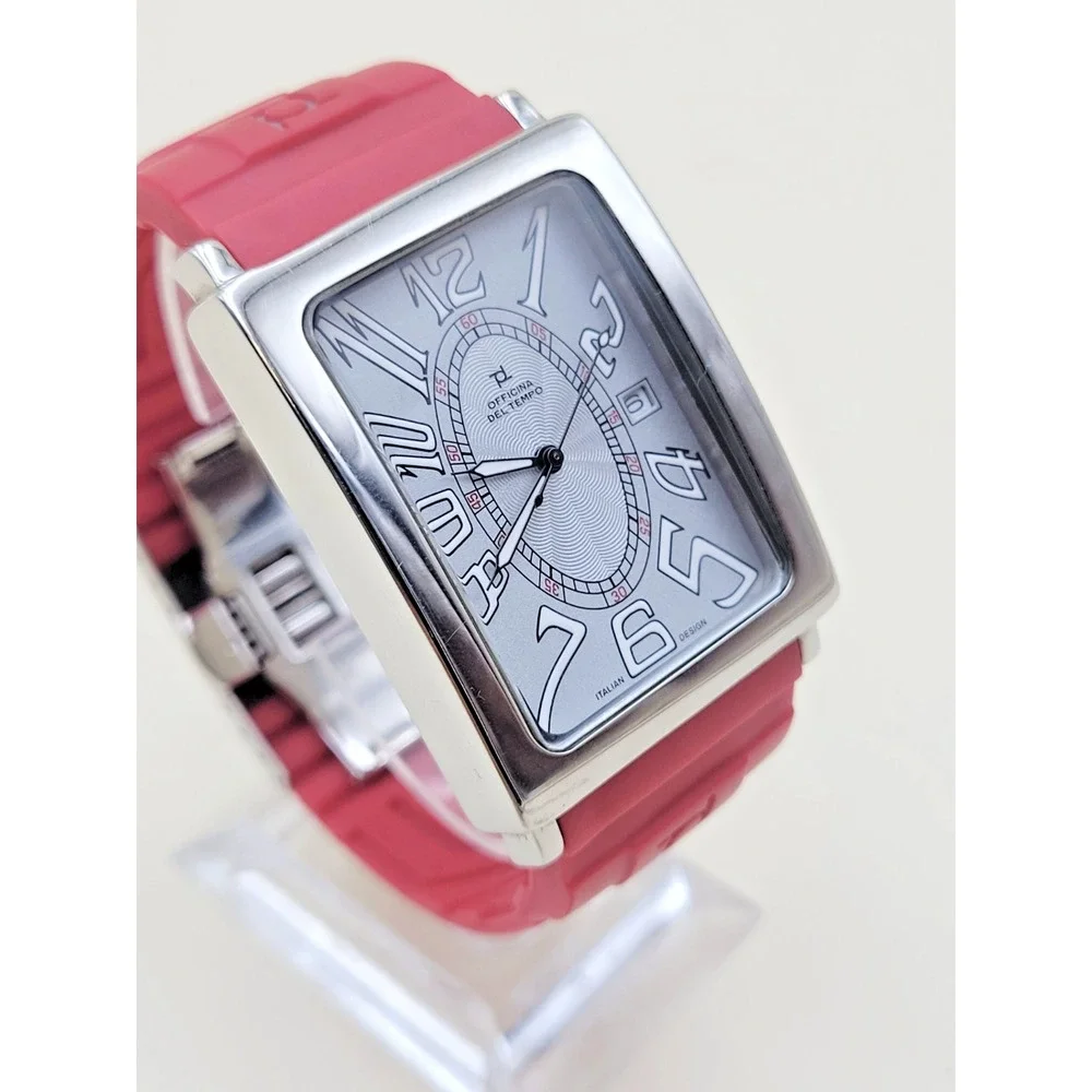 Officina Del Tempo OT1029 Wristwatch Stainless Steel Red Rubber Strap Modern
